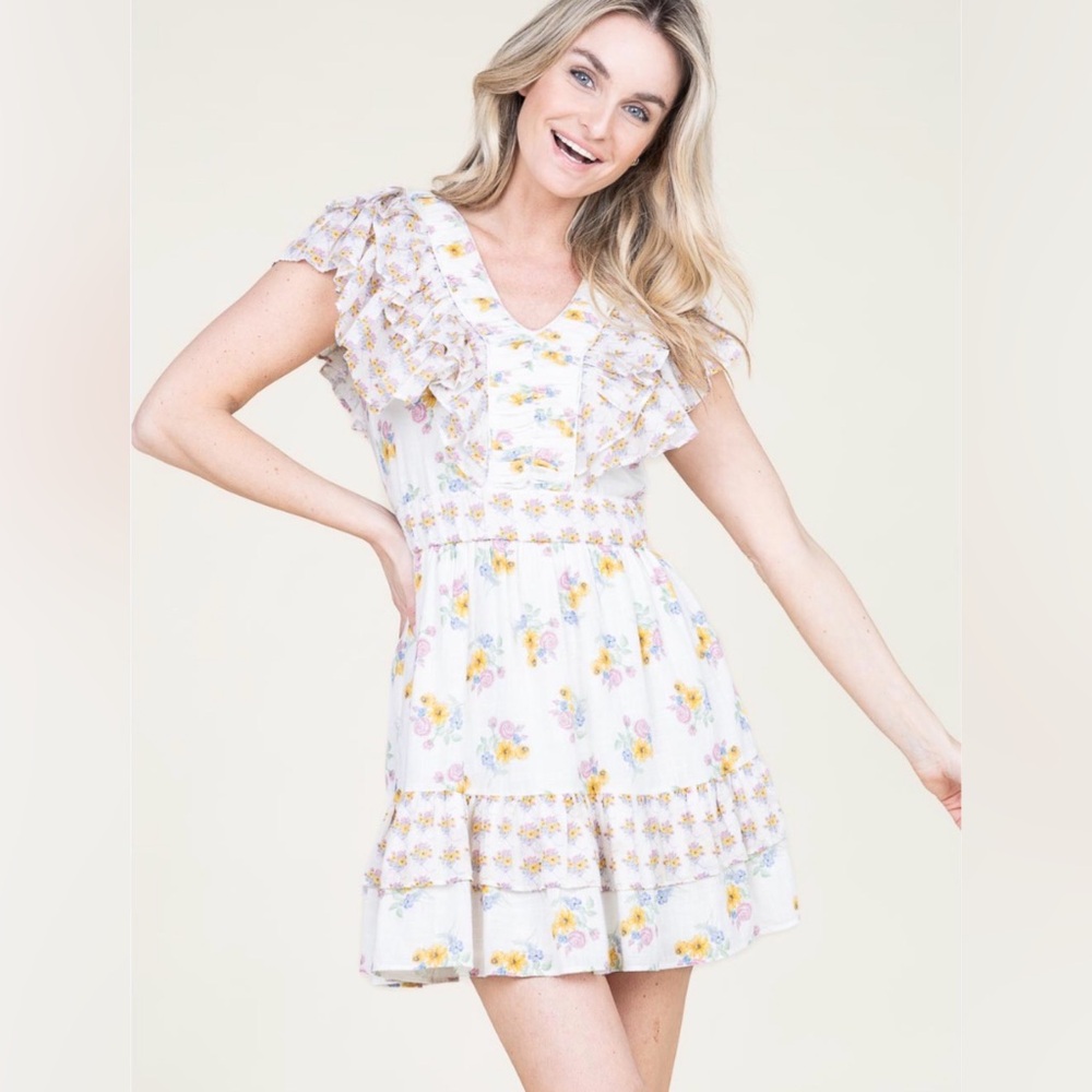 Berenice Floral Ruffle White Dress